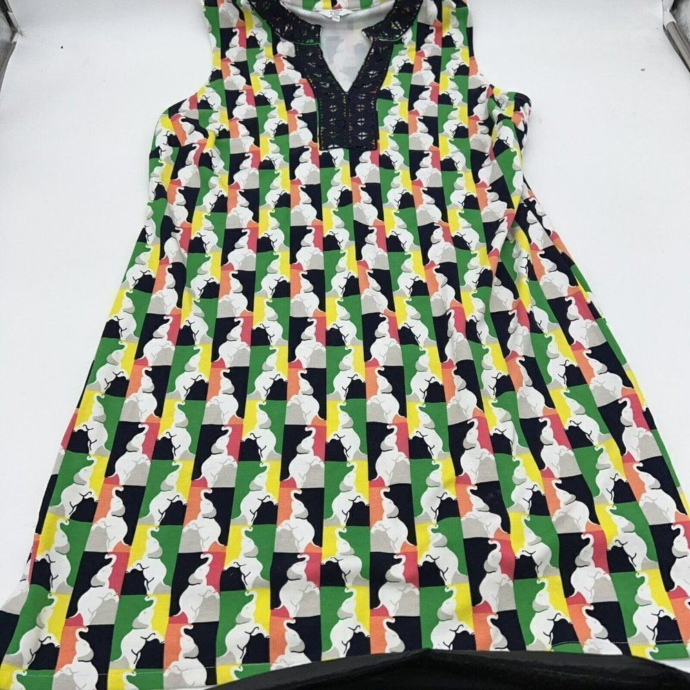 Crown and Ivy size 0X Shift Dress Elephant green coral blue v neck